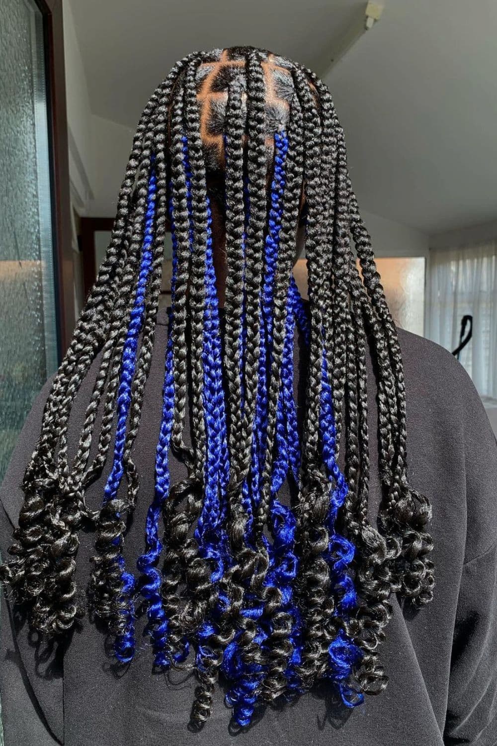 A person with black and blue peekaboo braids.