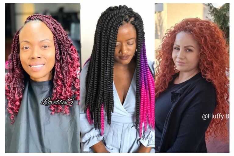 Collage of three women with crochet hairstyles.