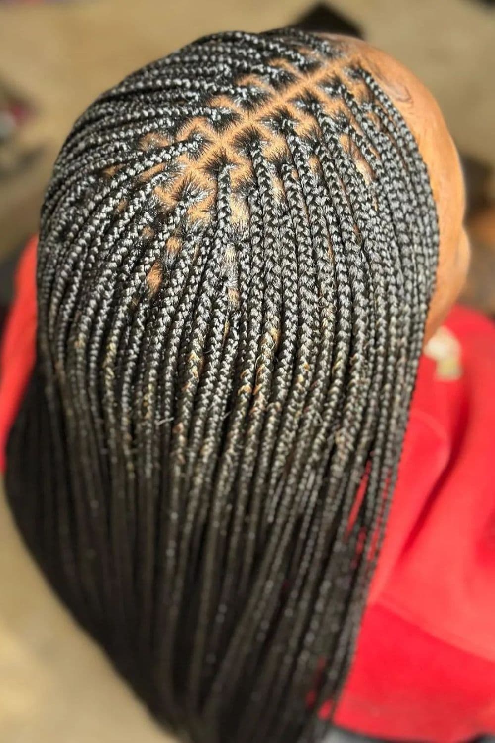 Close-up shot of a woman's mini knotless braids.