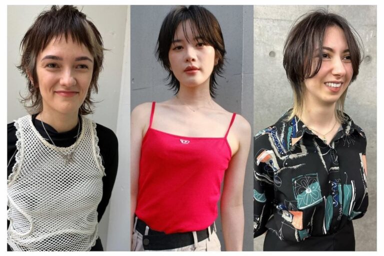 Collage of three women with short wolf cuts.