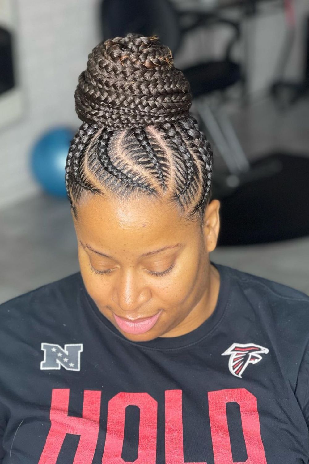 A woman with feed-in braids.