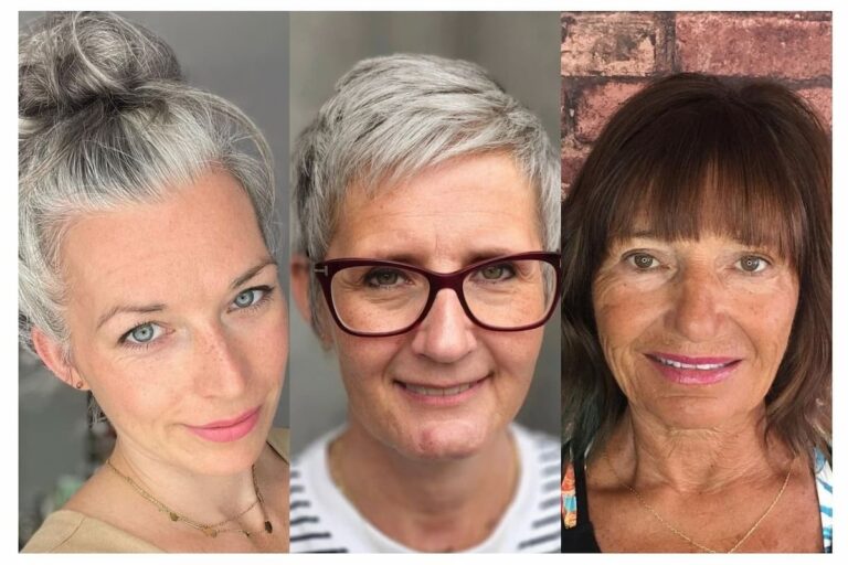 Collage of three old women with different hairstyles.