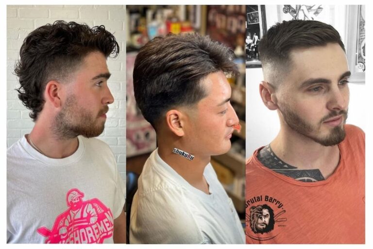 Collage of three men with low fade haircuts.