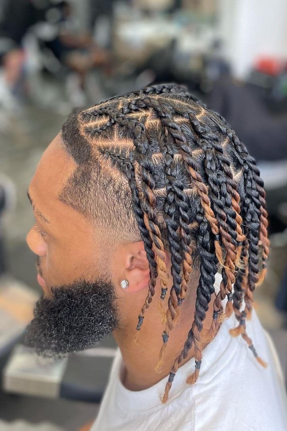 A man with a low-faded twists hairstyle.