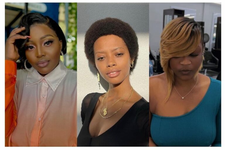 Collage of three black women with short haircuts.