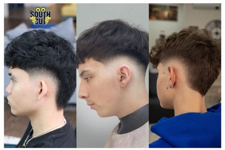 Collage of three men with burst fade haircuts.