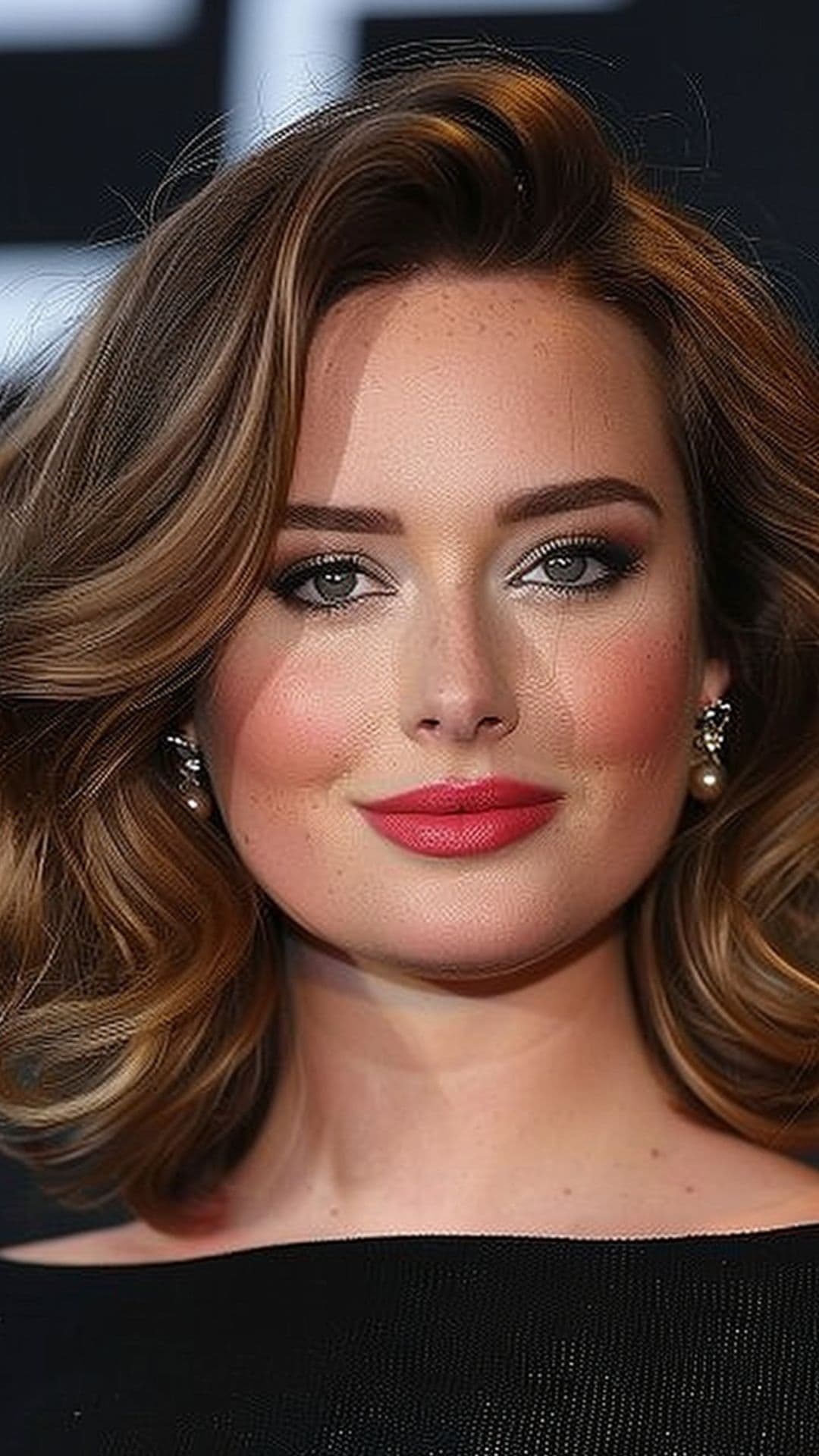 A woman modelling Adele's voluminous waves hairstyle.