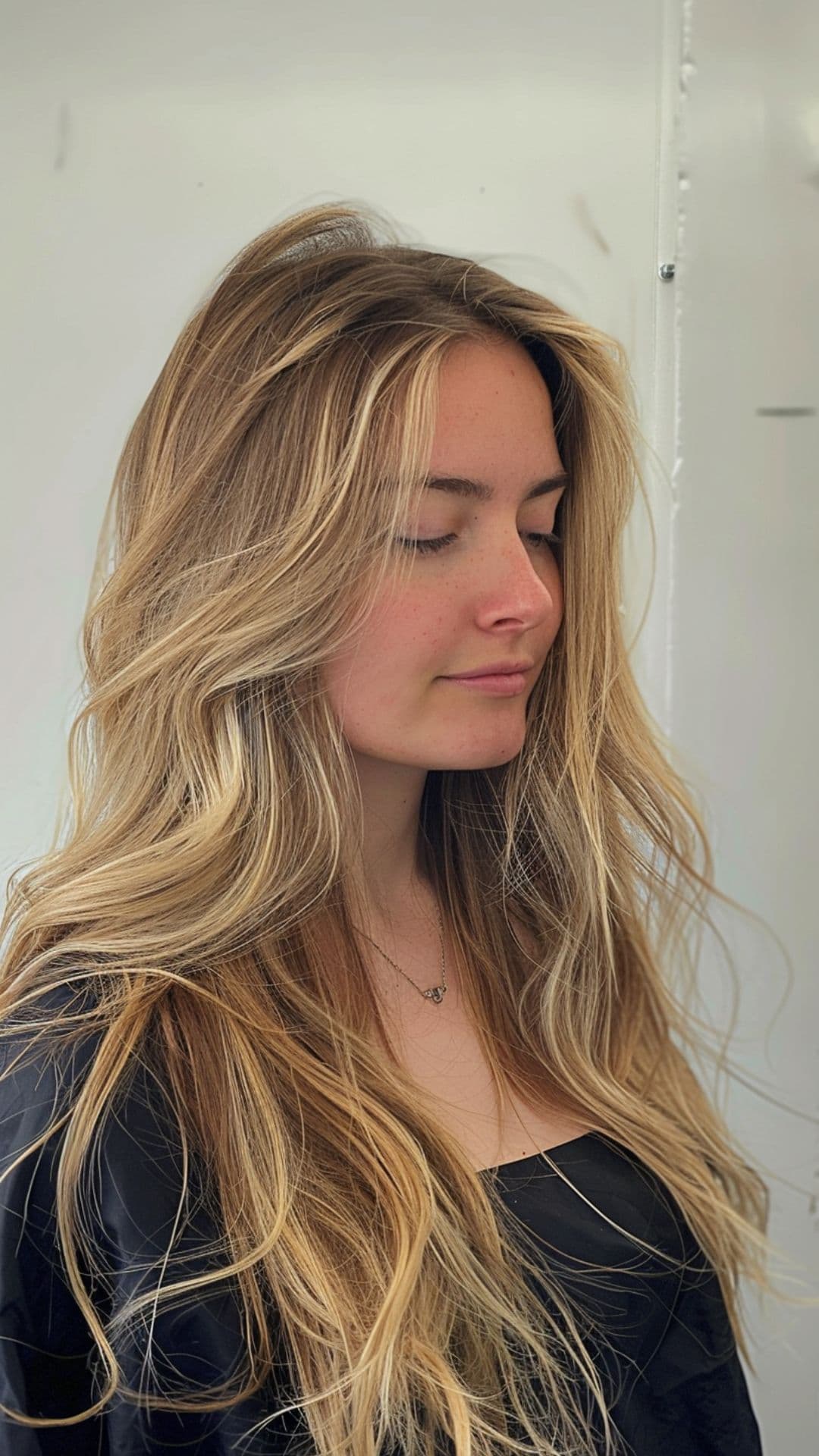 A woman modelling a beachy blonde highlights hairstyle.