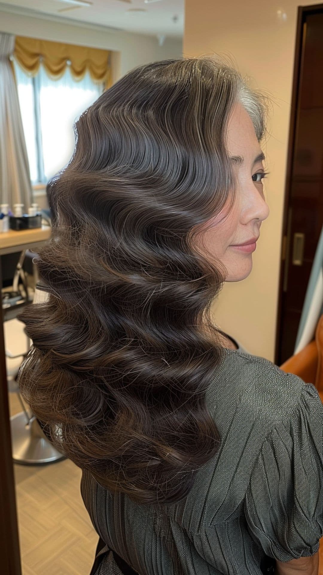 A woman modelling a classic hollywood waves hairstyle.
