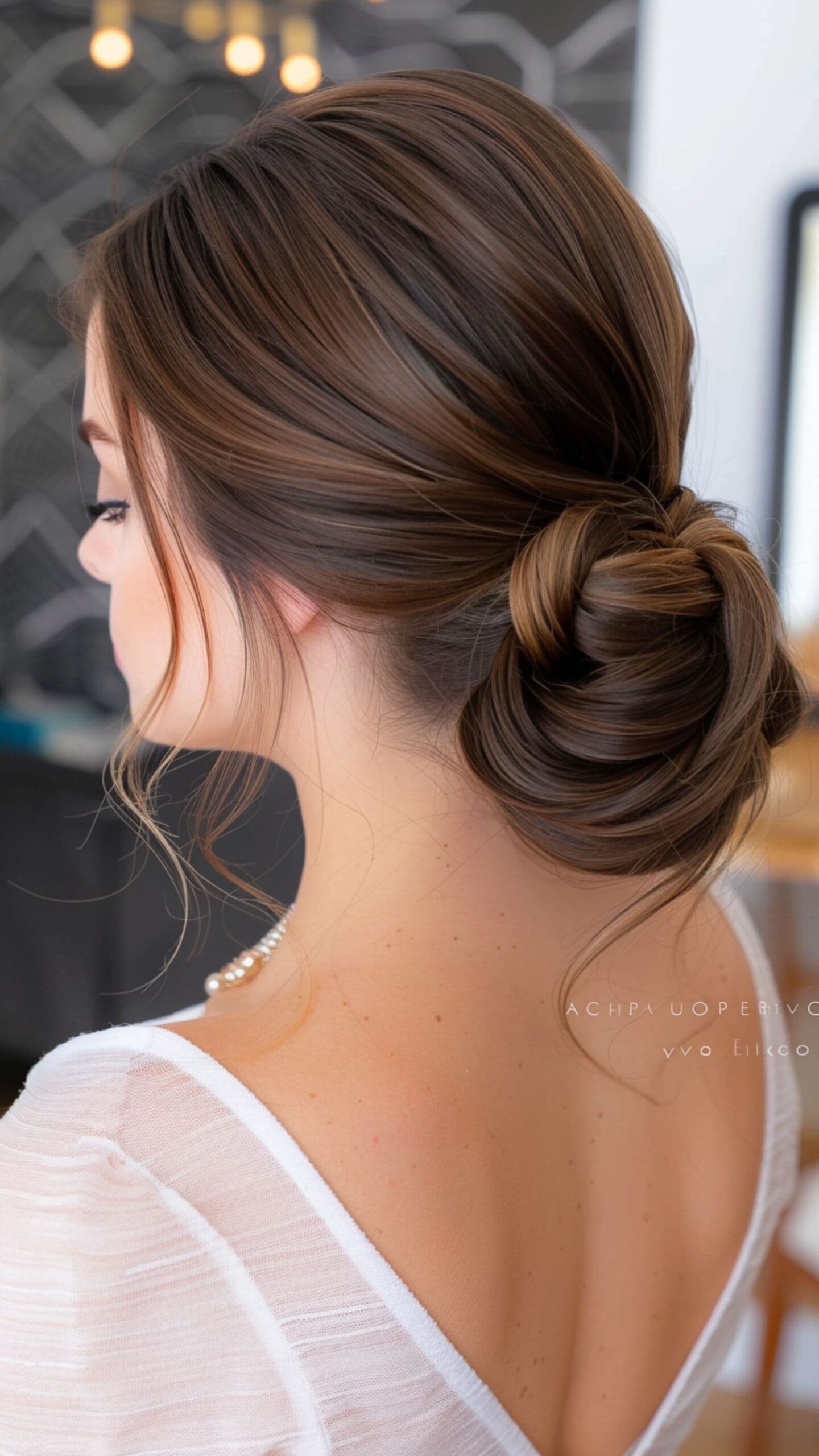 A woman modelling a clean textured low bun.