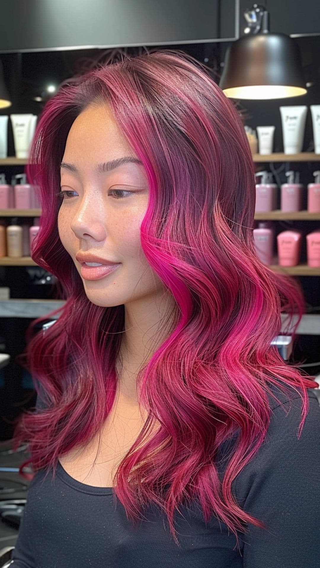 A woman modelling a hot pink highlights.