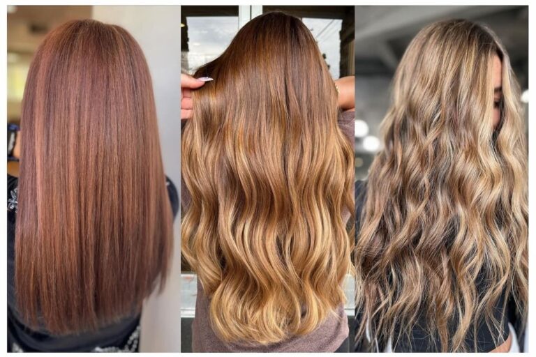Collage photo of three women modelling the Best Light Brown Hair Color Ideas.