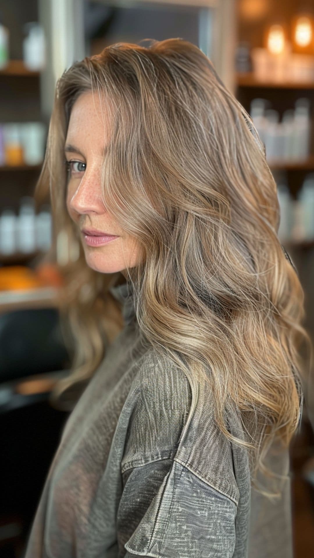 A woman modelling a loose boho waves hairstyle.