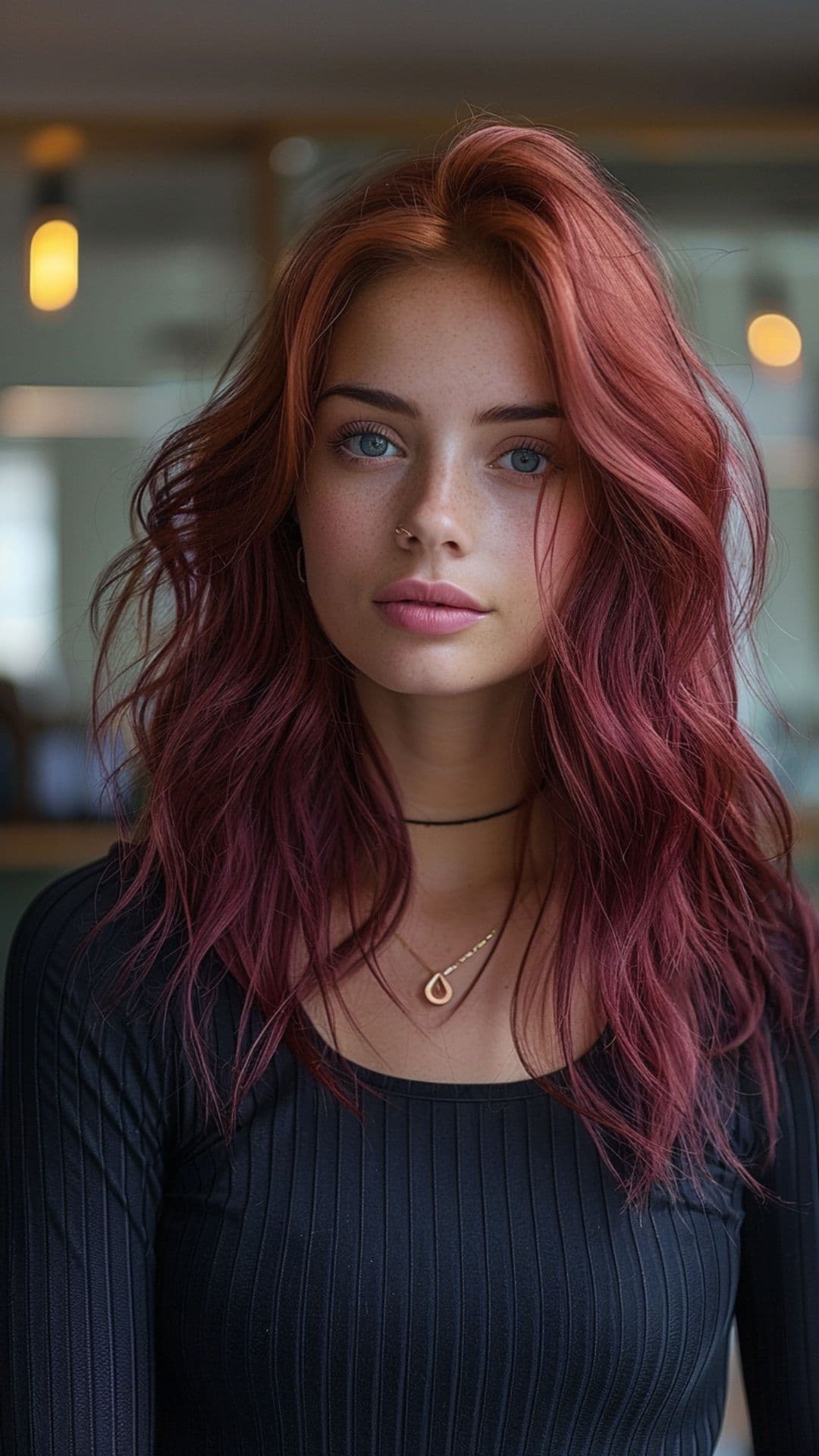 A woman modelling a pastel magenta hair.
