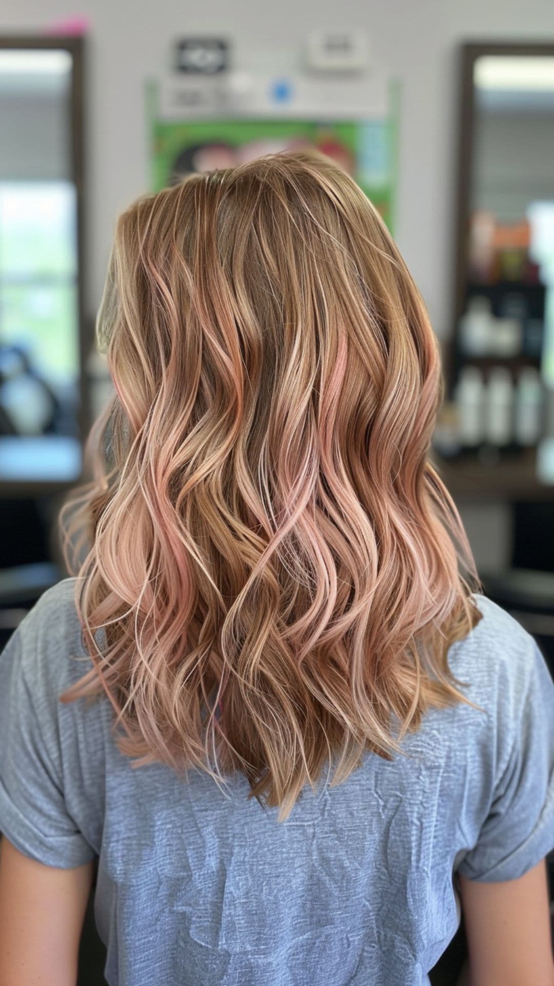 A woman modelling a pink and rose gold highlights.