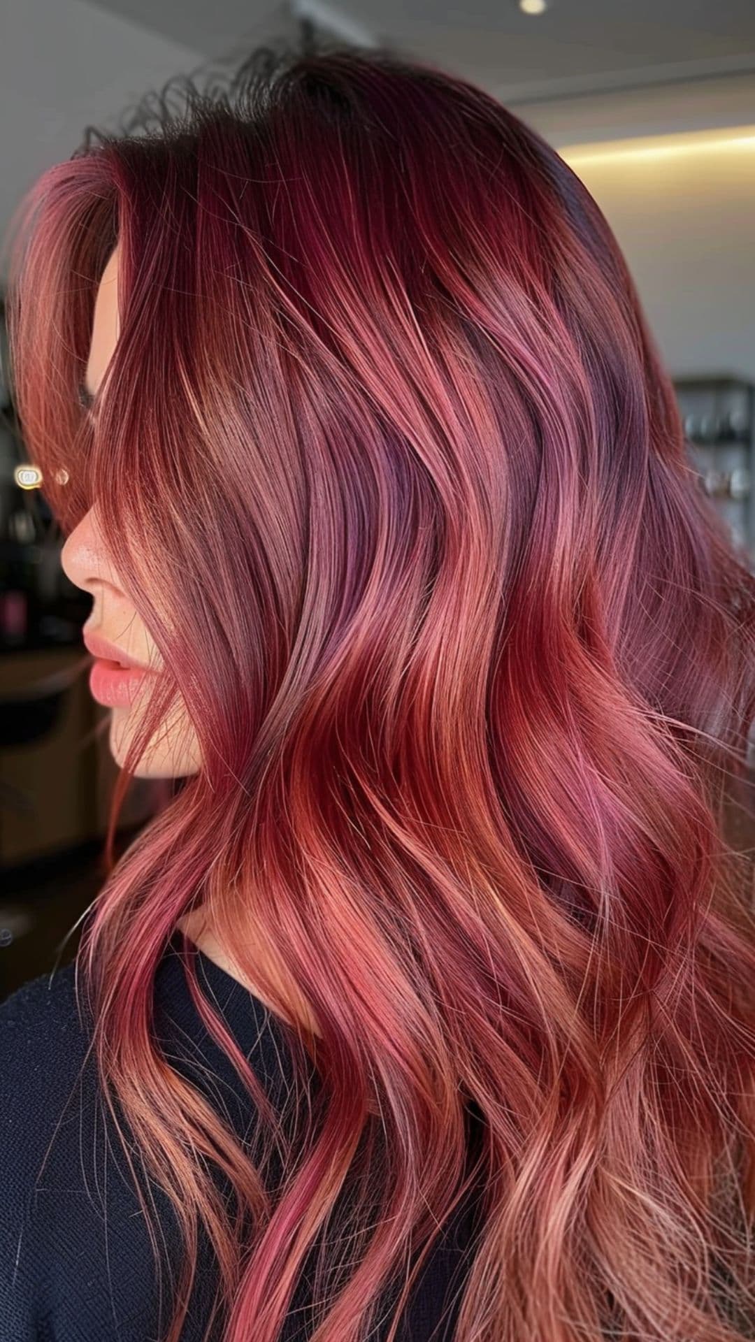 A woman modelling a raspberry hair.