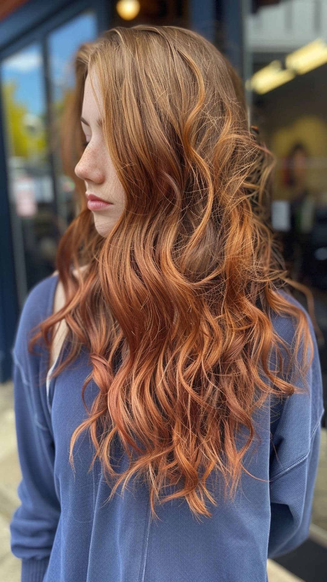 A woman modelling a reddish brown ombre hair.