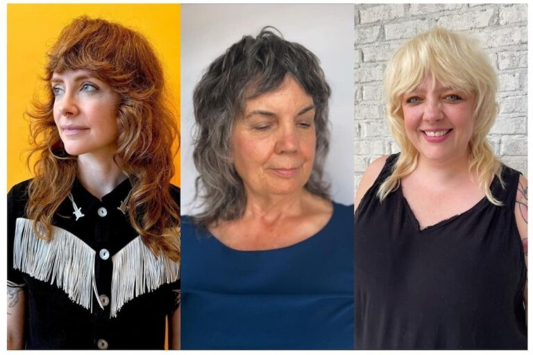 Collage photo of three older women modelling the shaggy haircut.