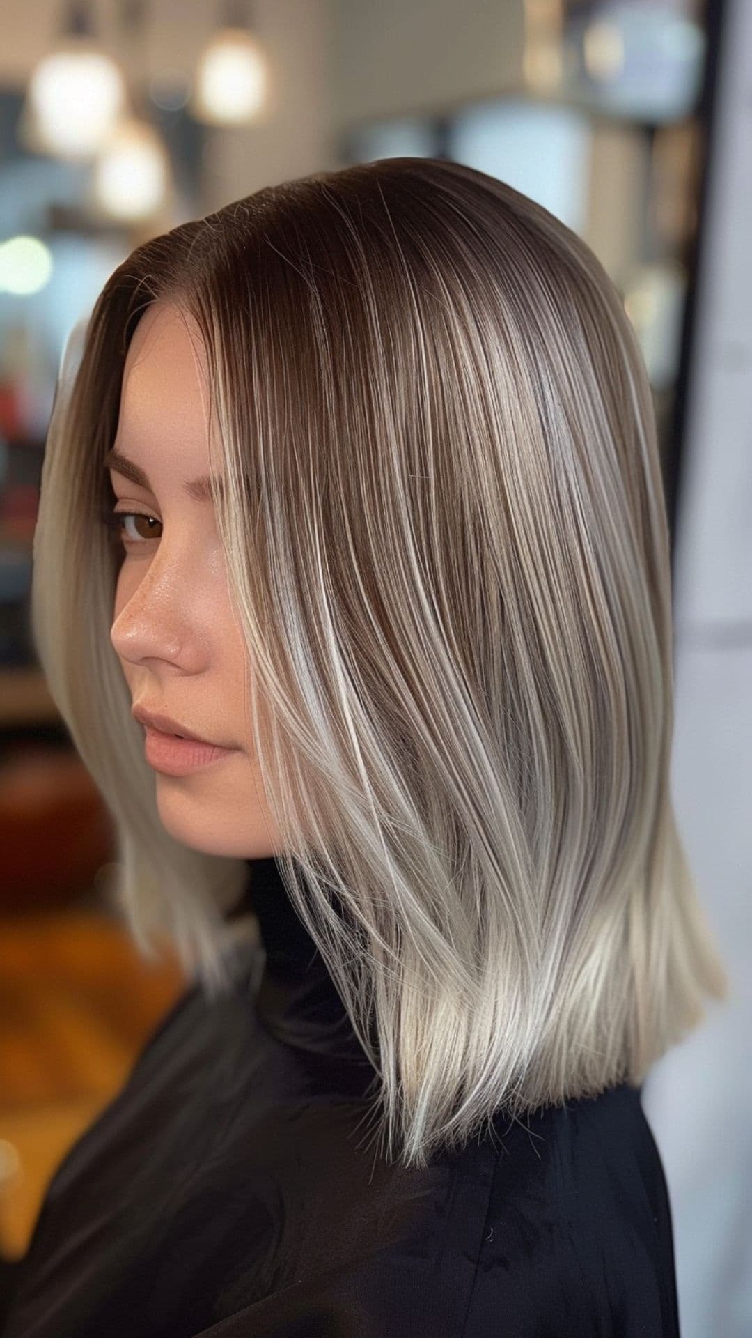 A woman modelling a silver ombre hair.