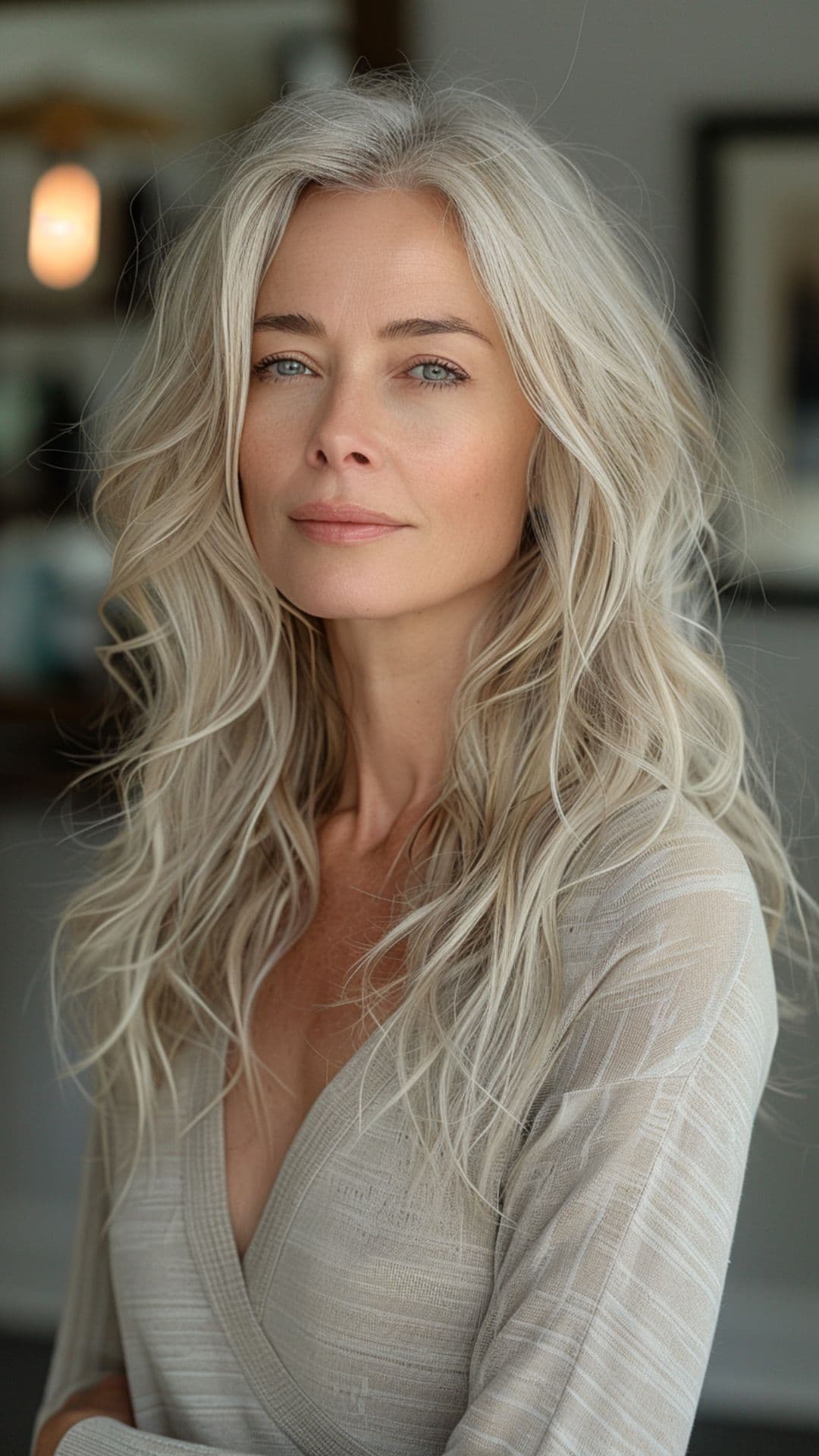 An older woman modelling a subtle waves with middle part hairstyle.