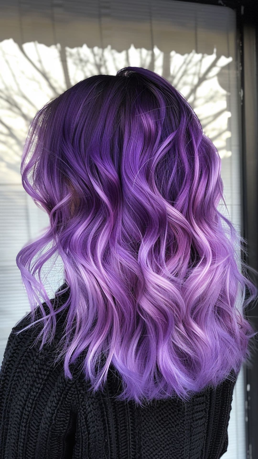 A woman modelling a violet purple hair ombre.