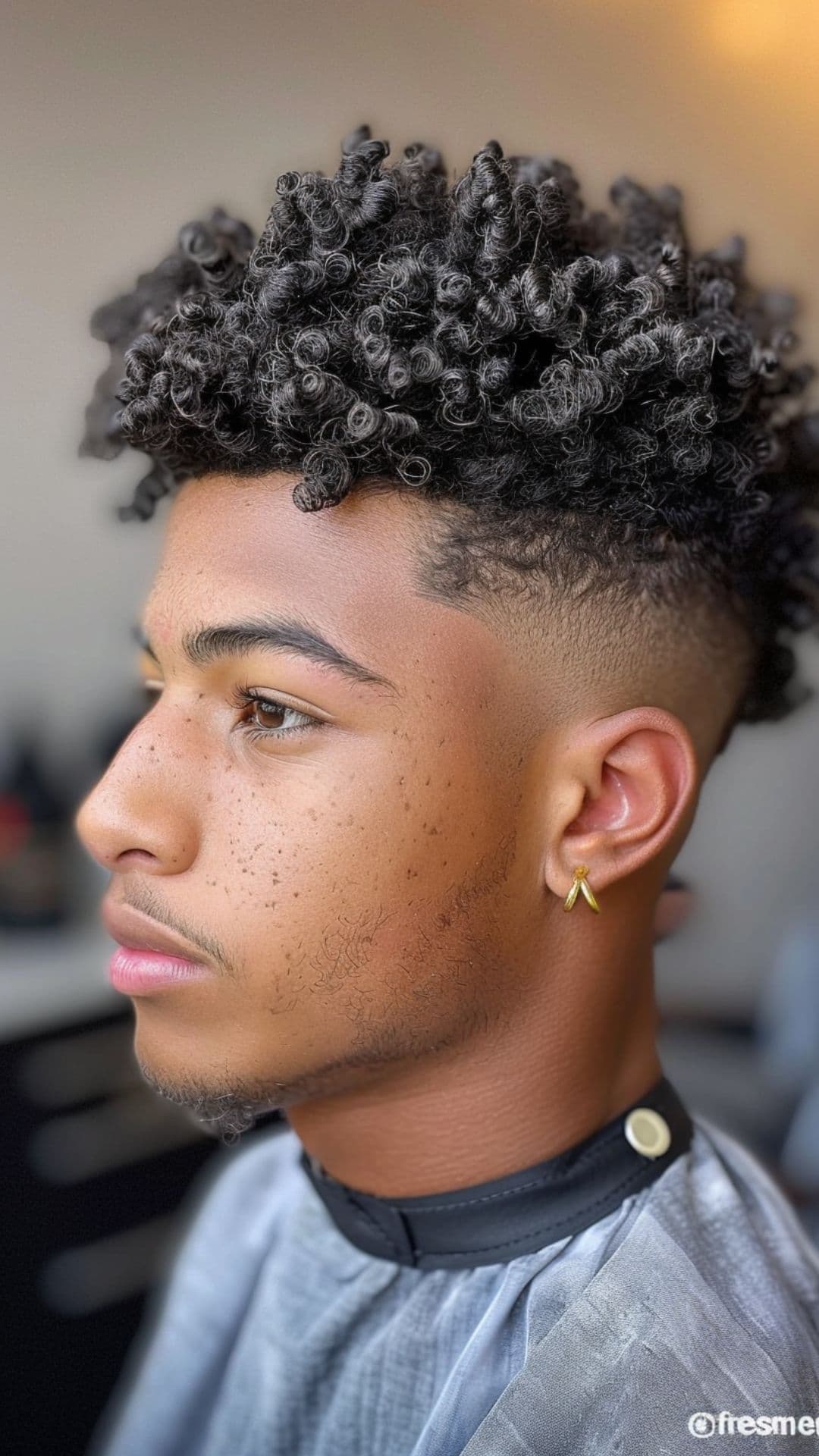 A man modelling an Afro hair undercut.