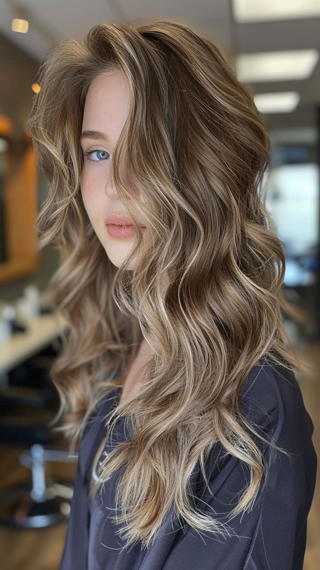 A woman modelling a brown blonde hair.