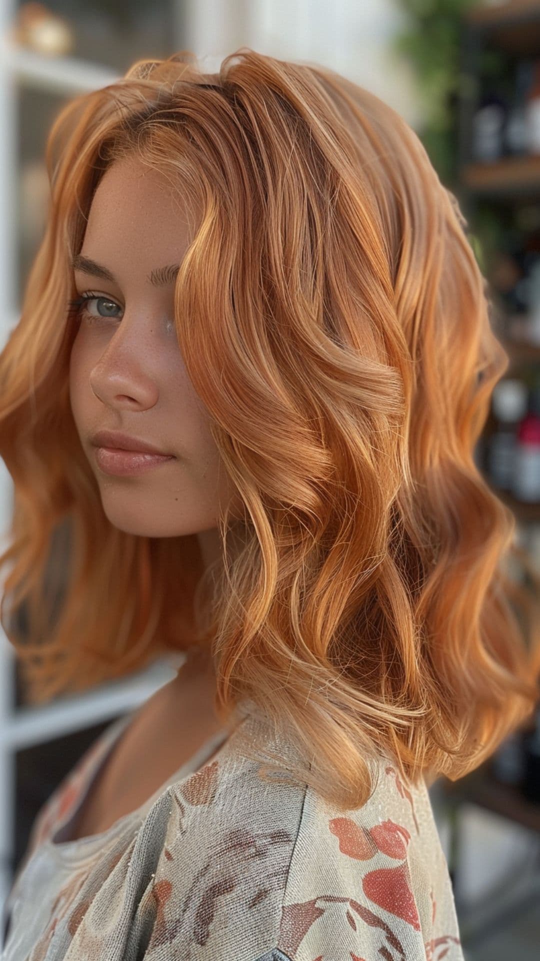 A young woman modelling a coral hair.