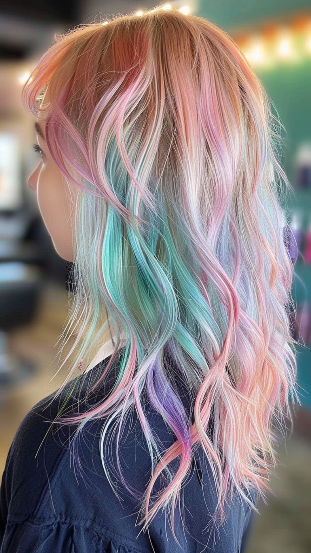 A young woman modelling a cotton candy hair.