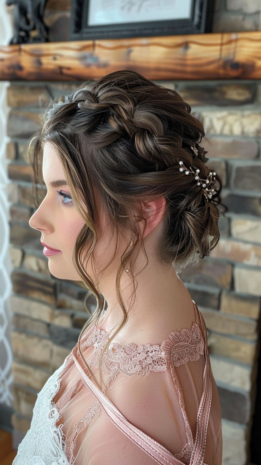 Una mujer modelando un recogido con trenza holandesa.