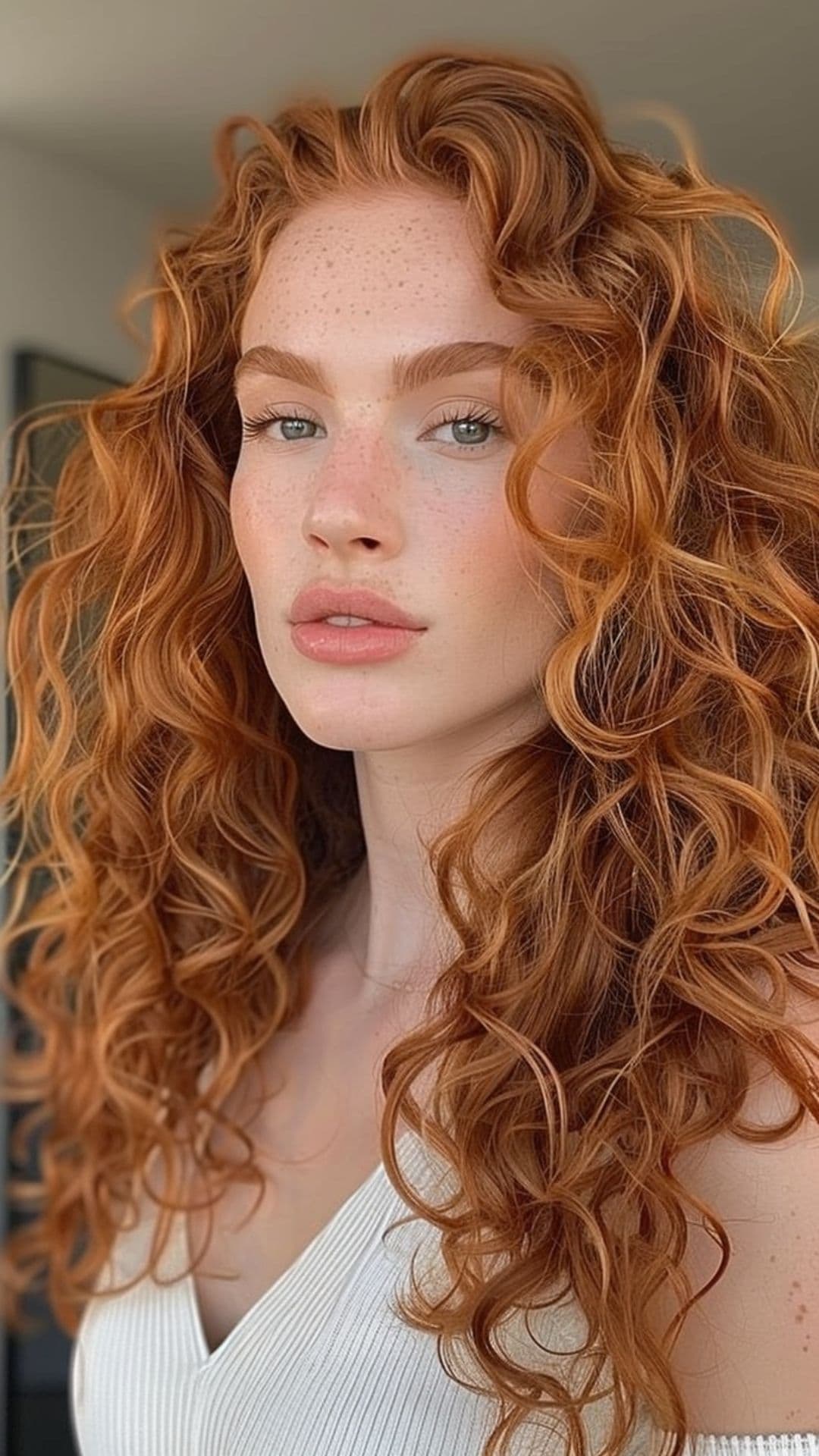 A woman modelling a ginger spice curly hair.
