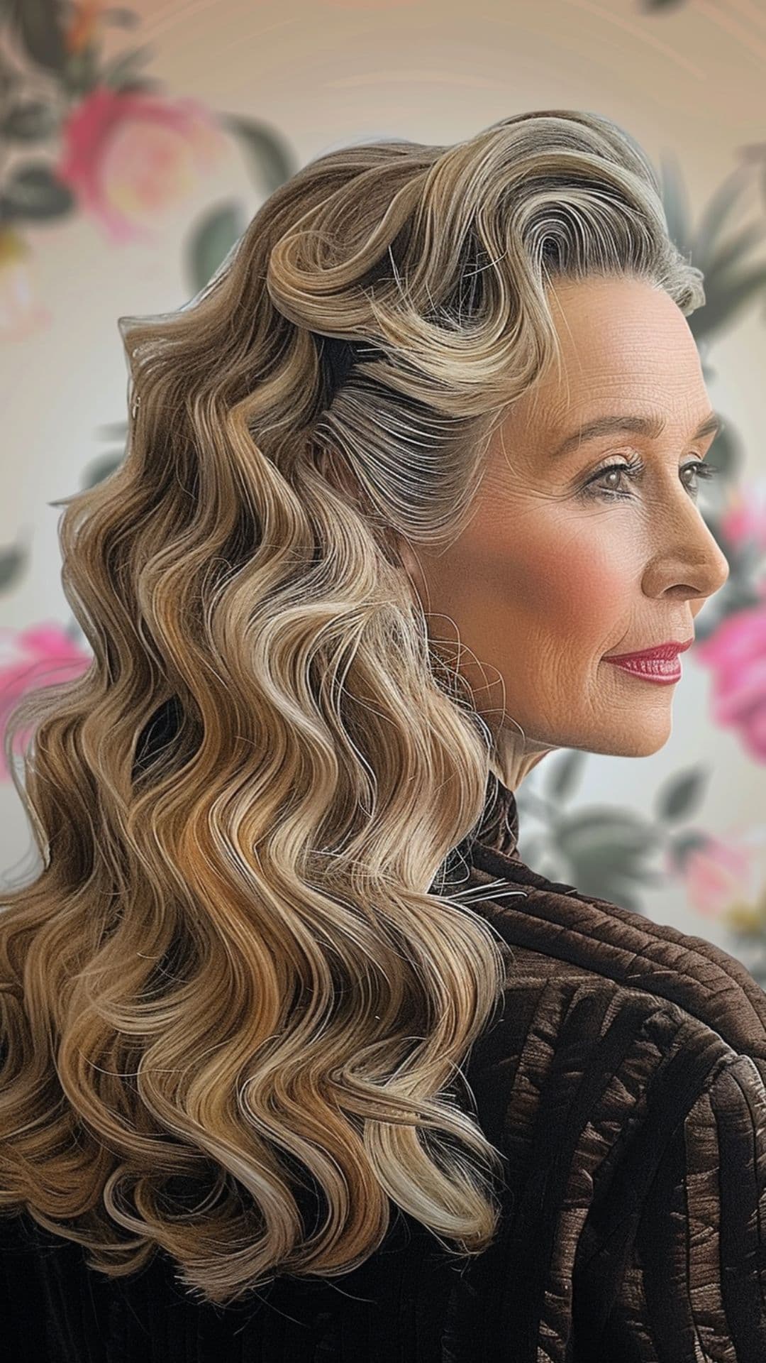 An old woman modelling a hollywood waves hairstyle.