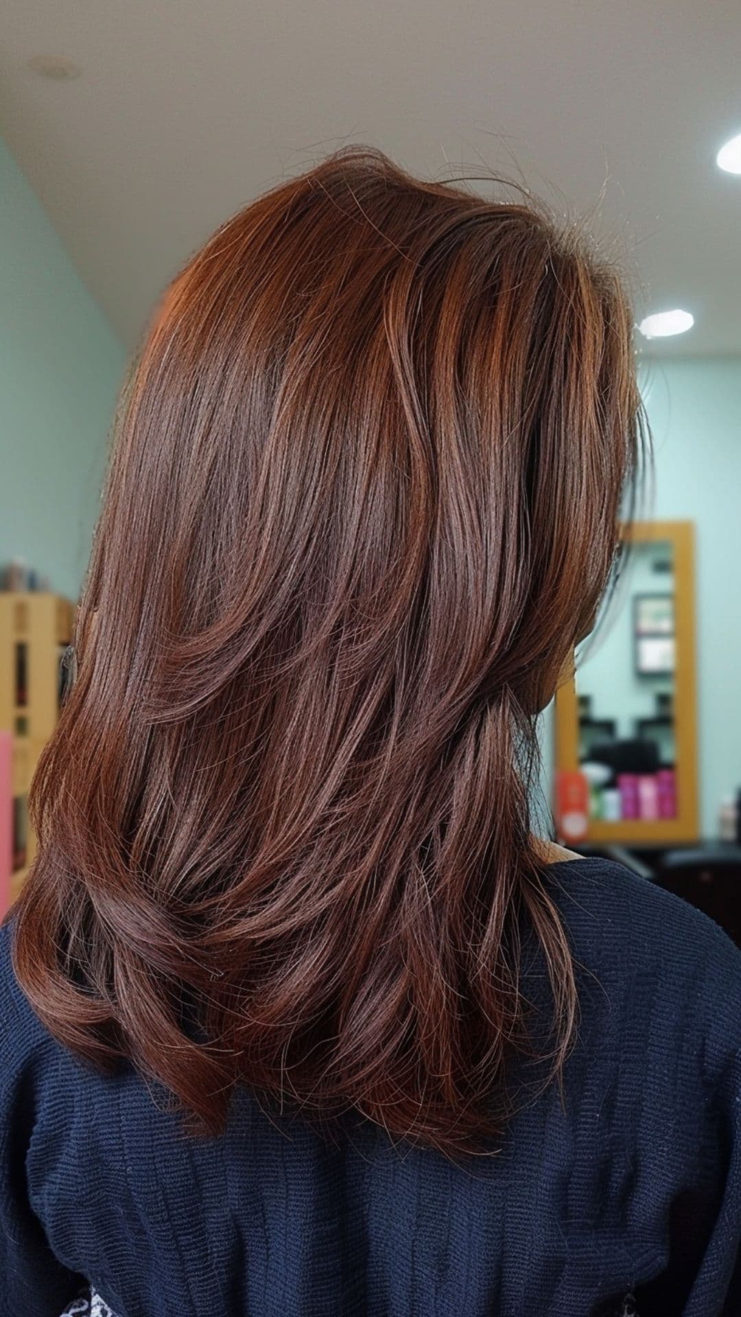 A woman modelling a golden brown hair.