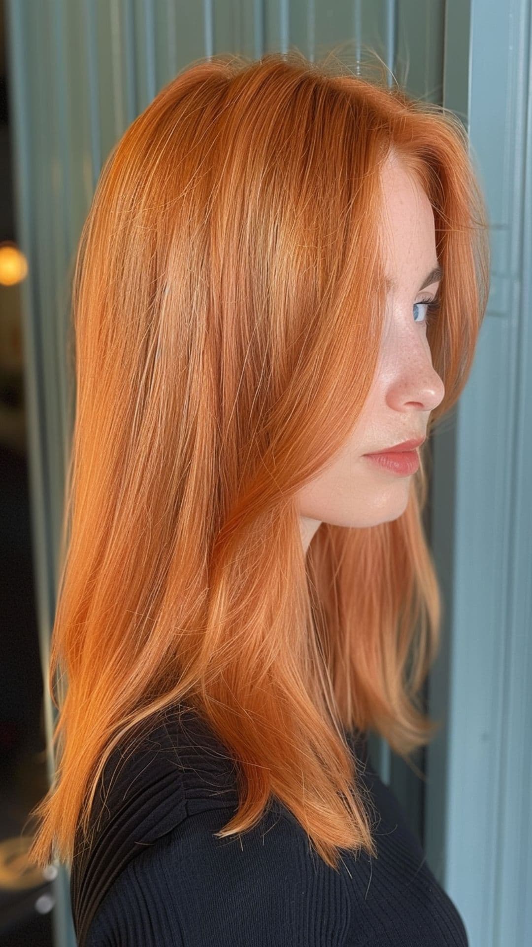 A young woman modelling a peach hair.