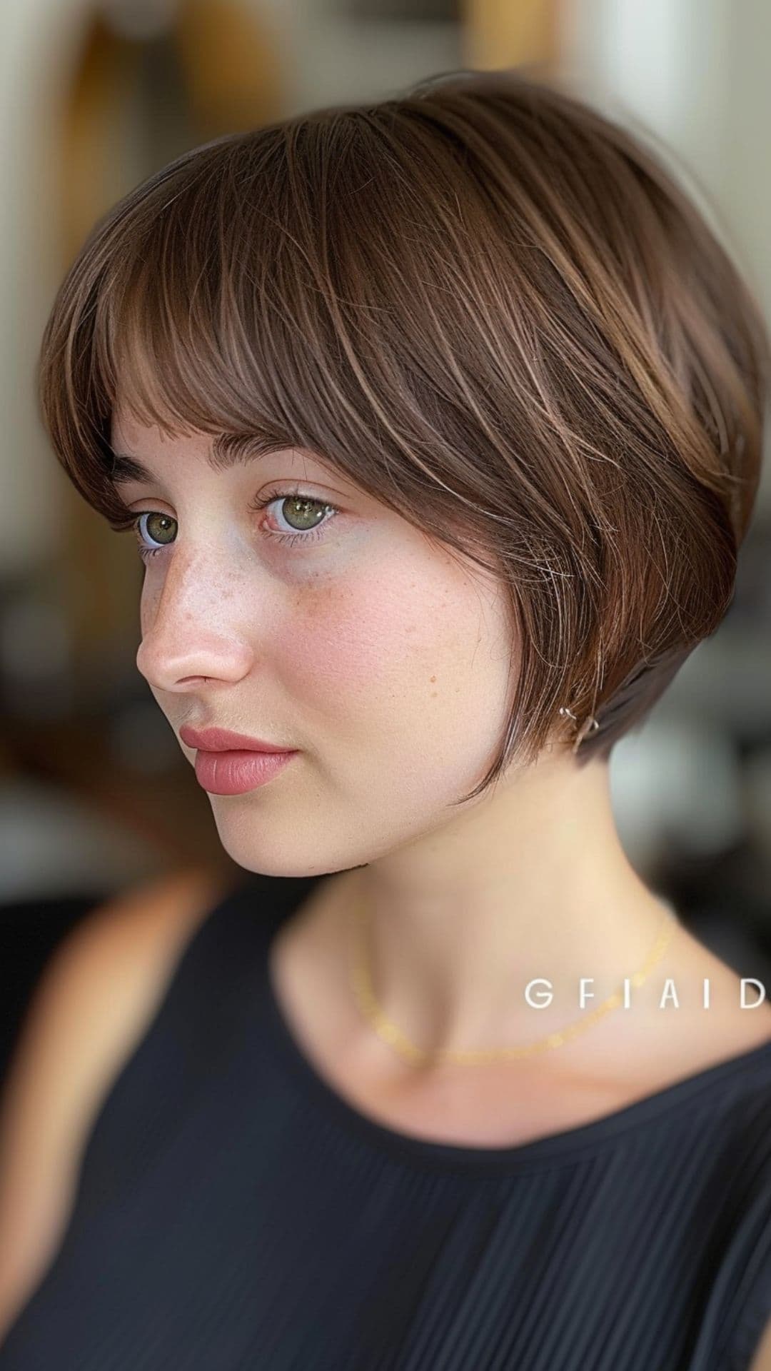 A woman modelling a pixie bob with layers.