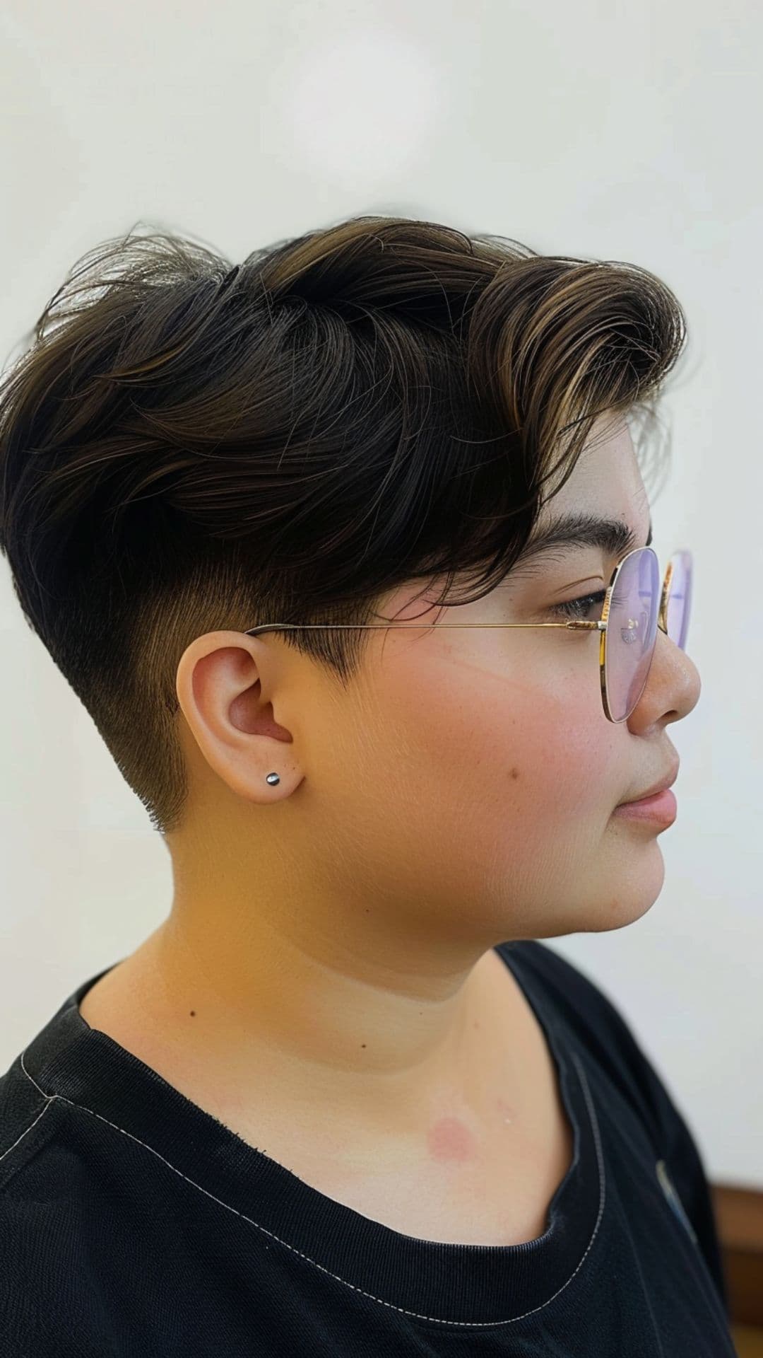 A woman modelling a pixie cut with tapered sides.