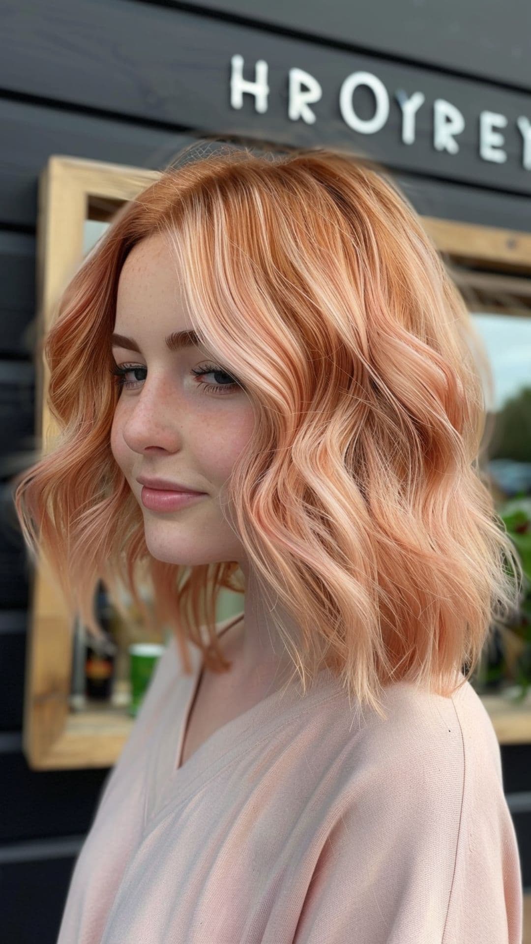 A young woman modelling a rose gold hair.