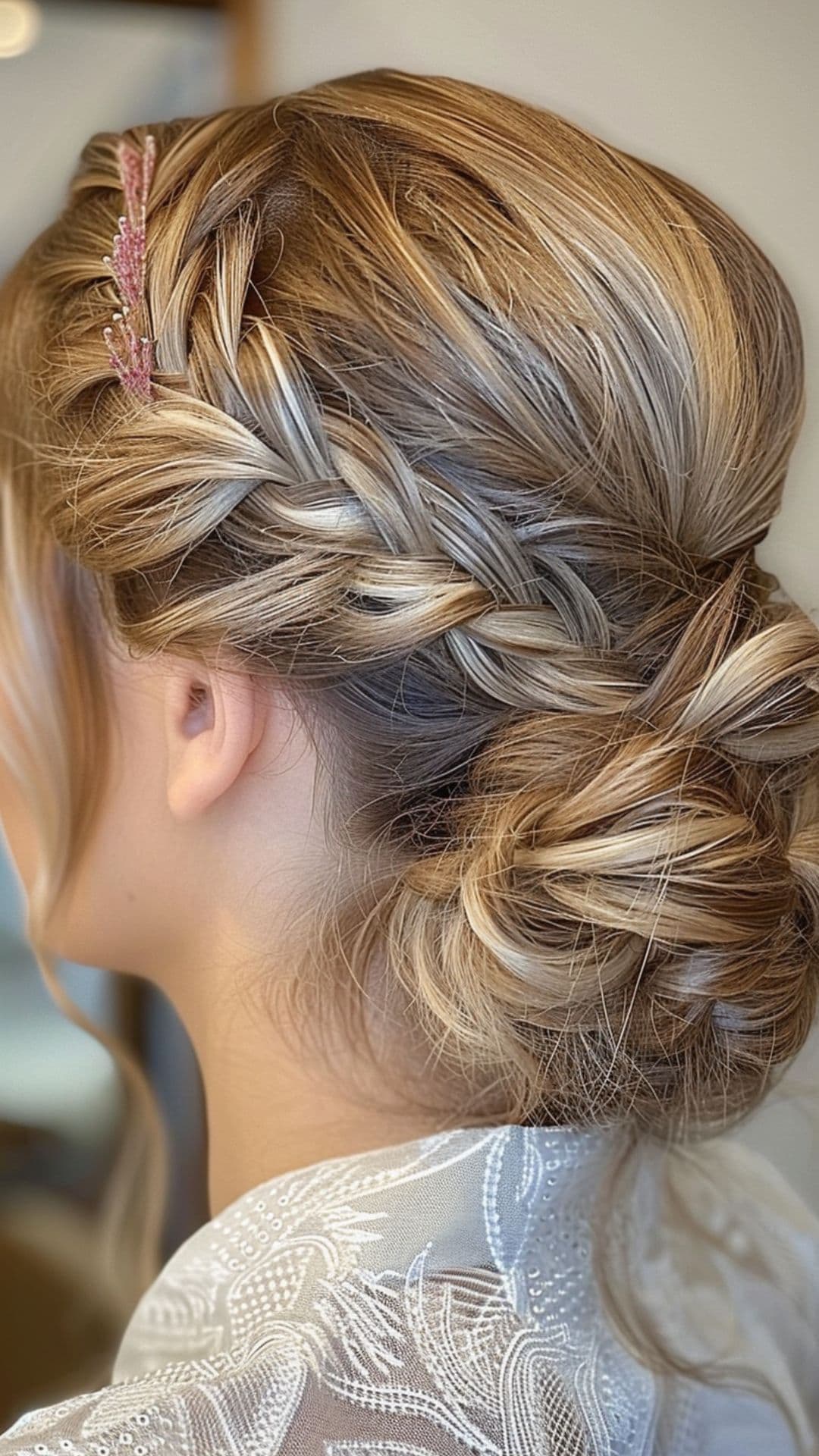 Una mujer modelando una trenza de espiga lateral.