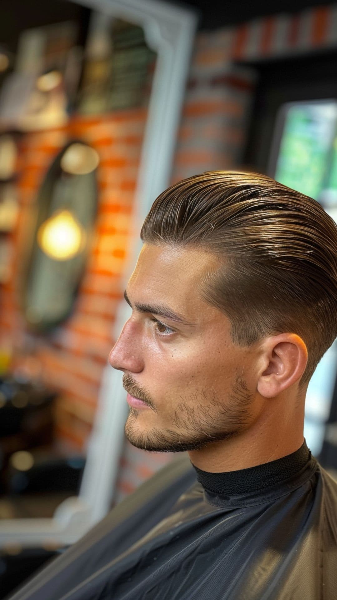 A middle aged man modelling a slicked back haircut.