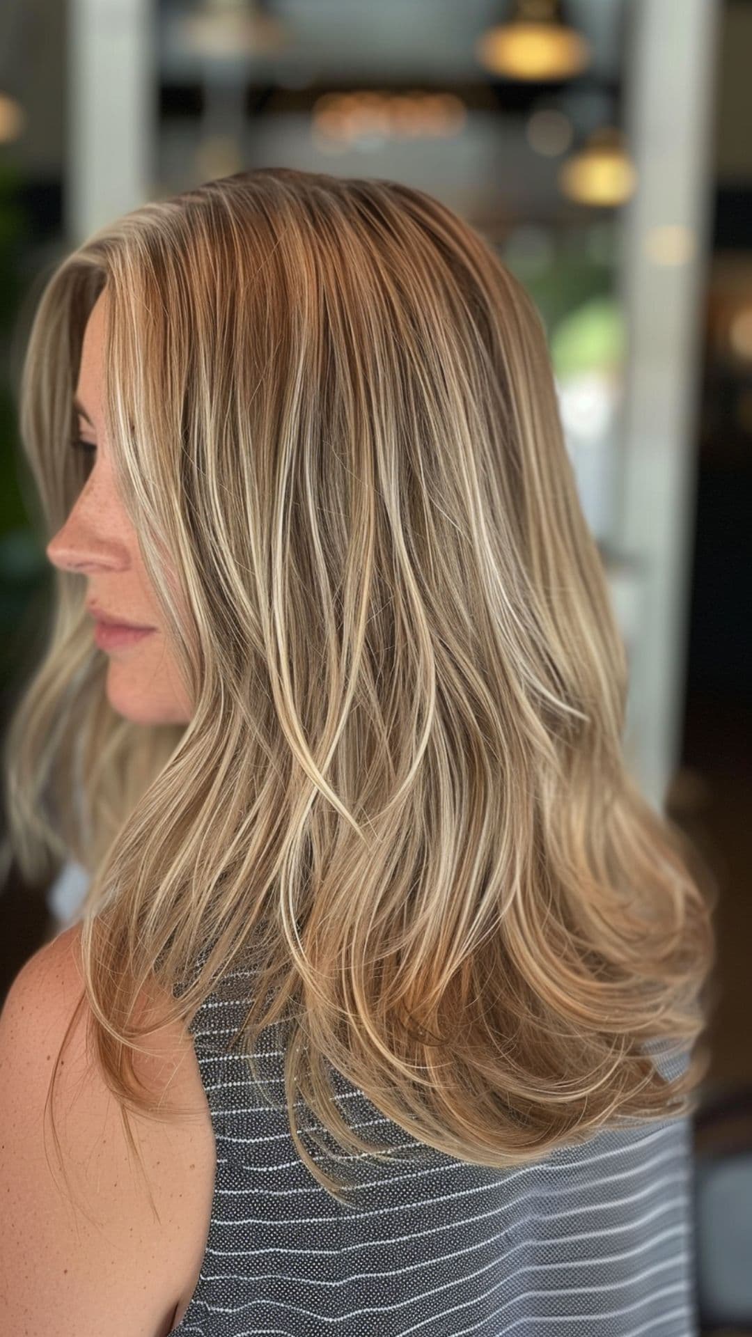 A woman modelling a subtle blonde highlights.