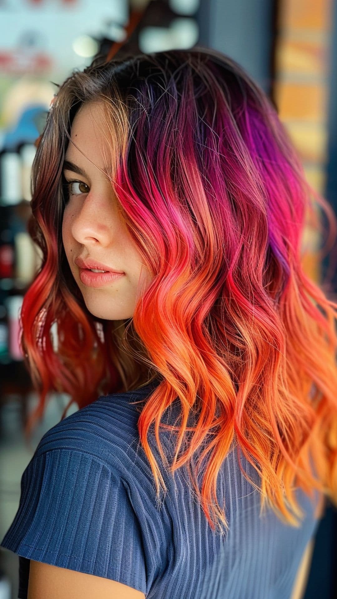 A young woman modelling a sunset hair.