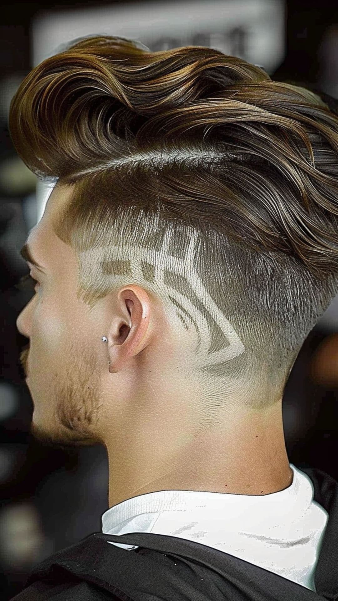 A man modelling an undercut with hair design.