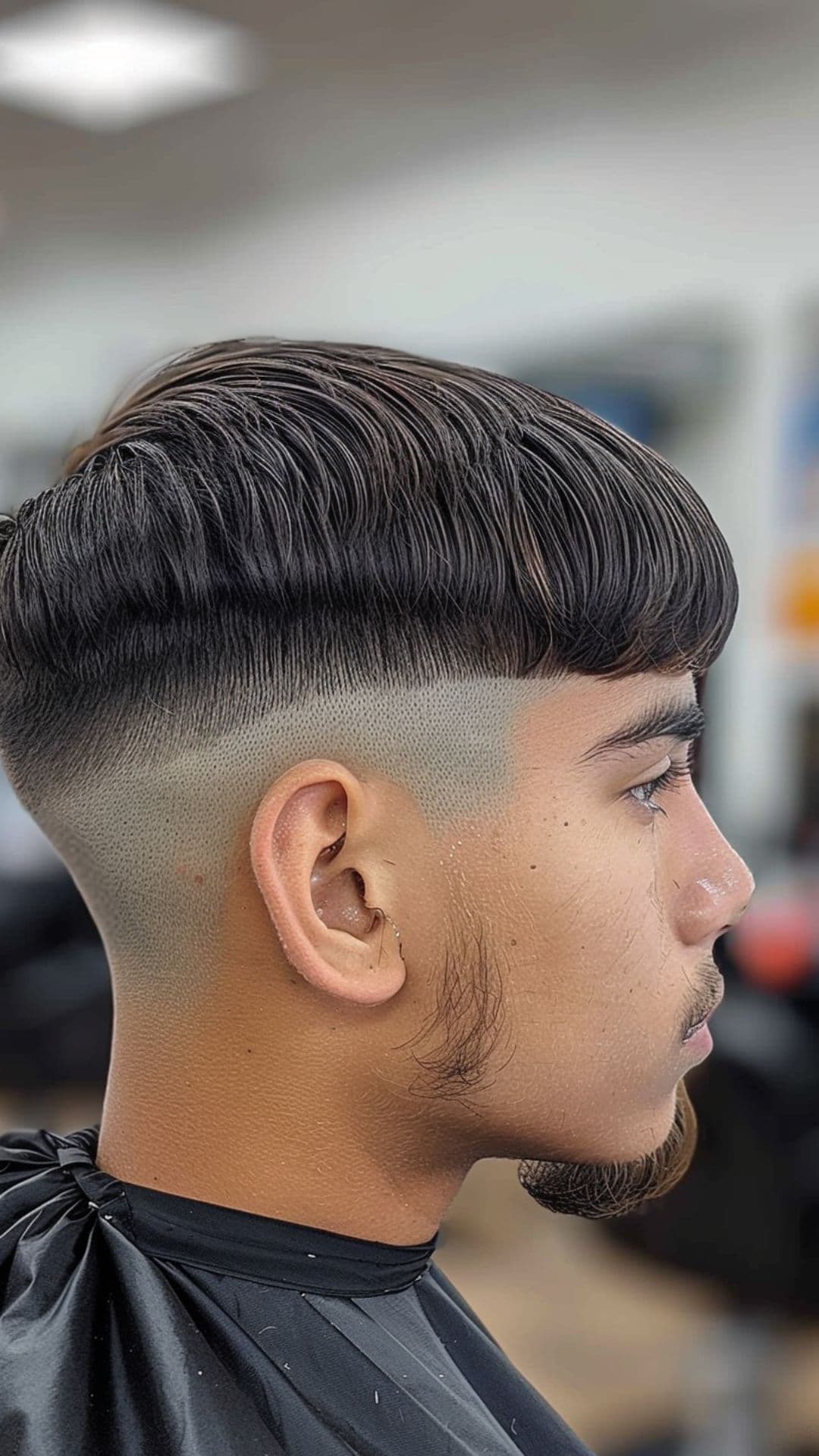 A man modelling an Edgar haircut.