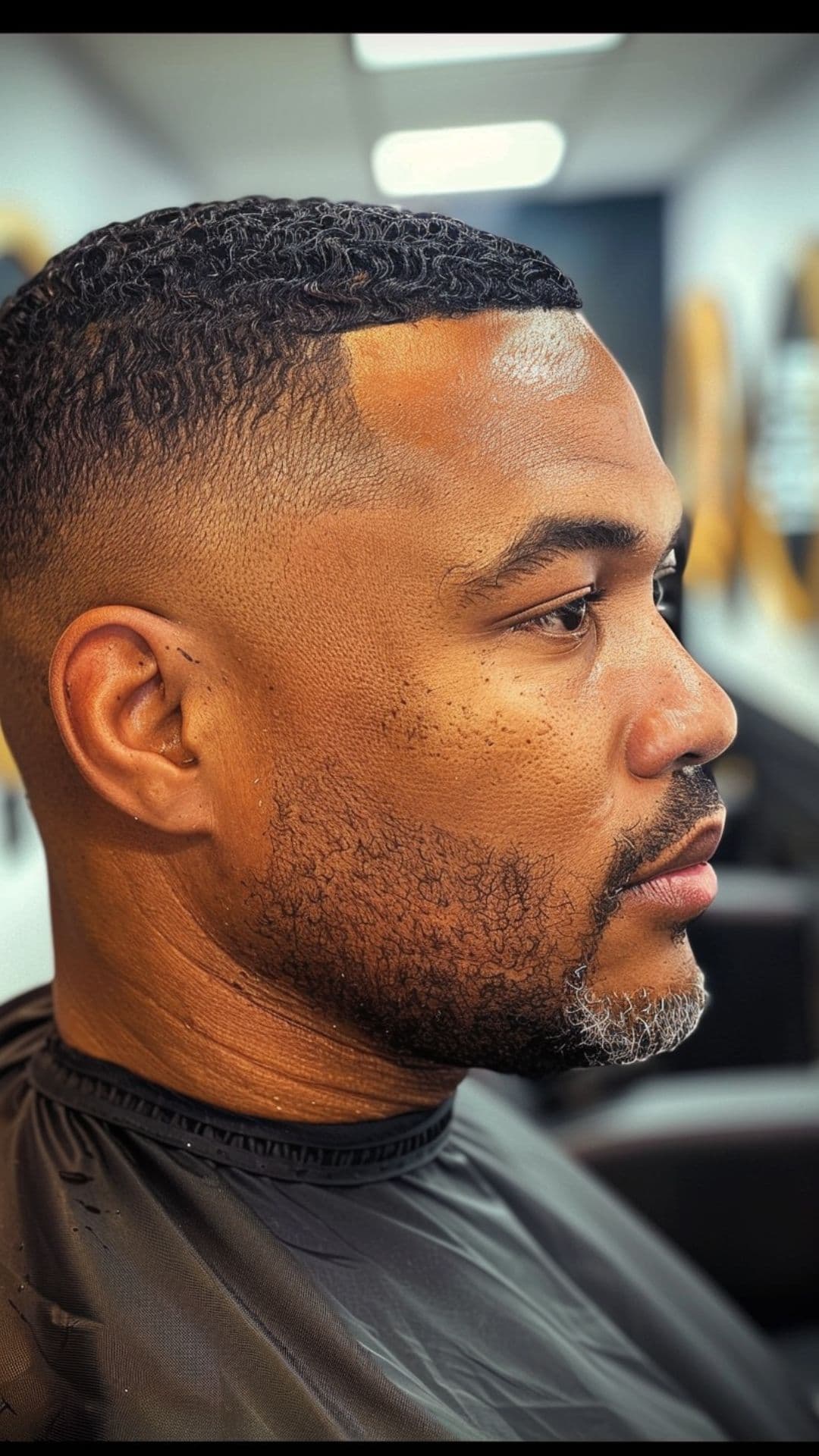 A black man modelling a bald fade haircut.
