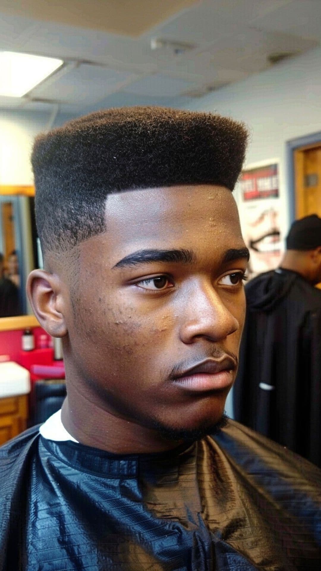 A black man modelling a box fade hairstyle.