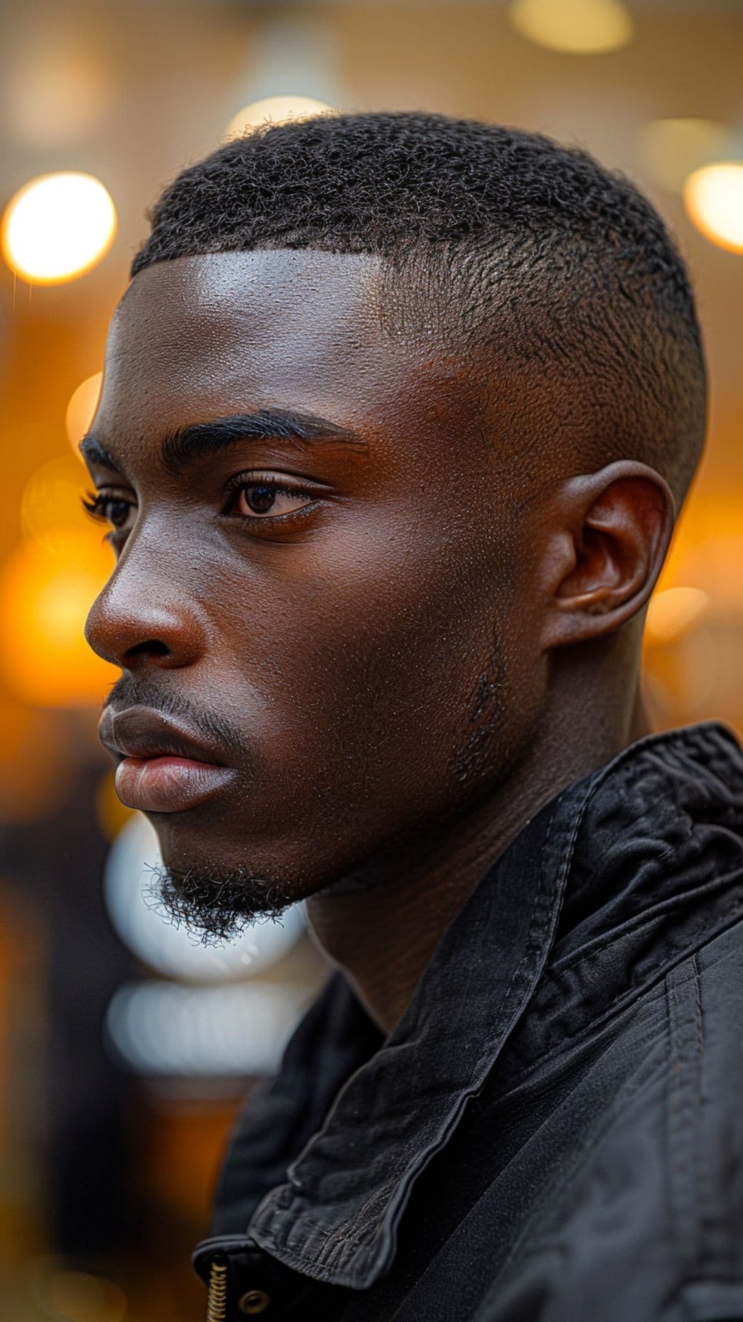A black man modelling a buzz cut.