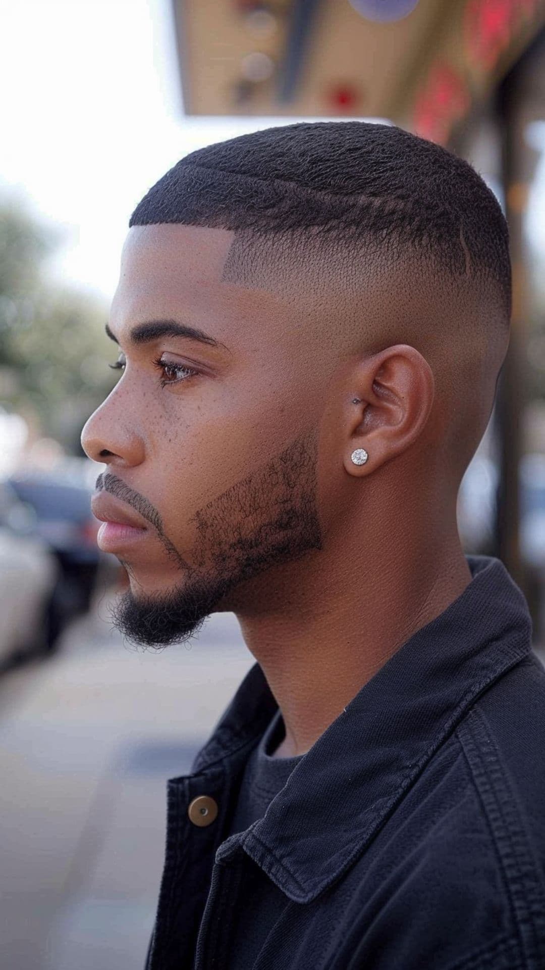 A black man modelling a classic fade haircut.