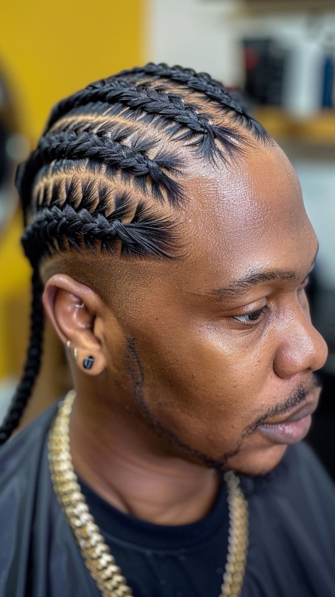 A black man modelling cornrows hairstyle.