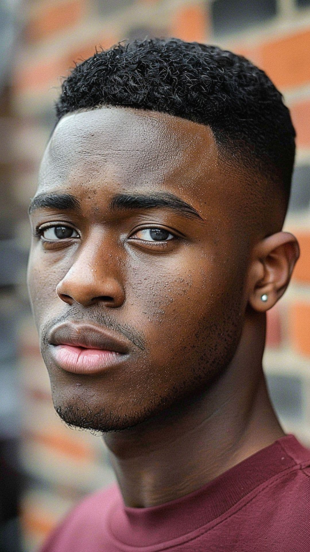 A black man modelling a crew haircut.