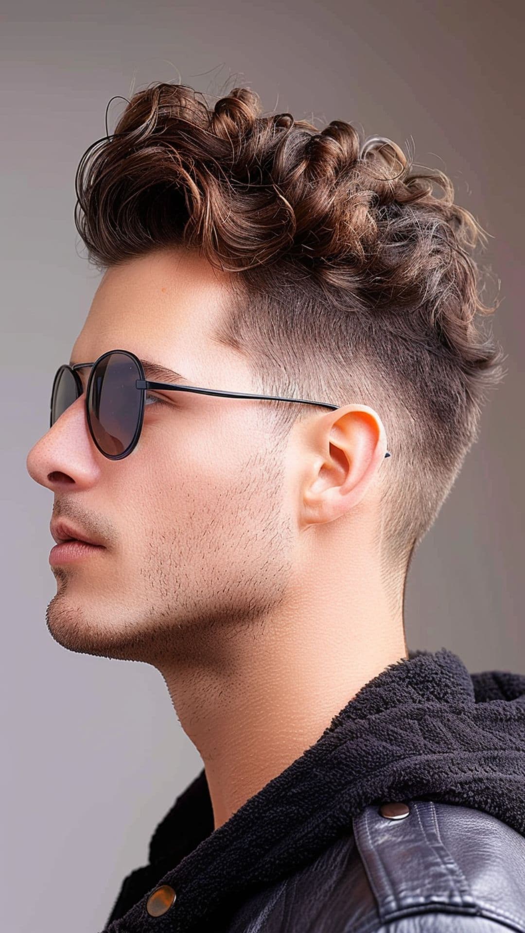 A man modelling a curly undercut hairstyle.
